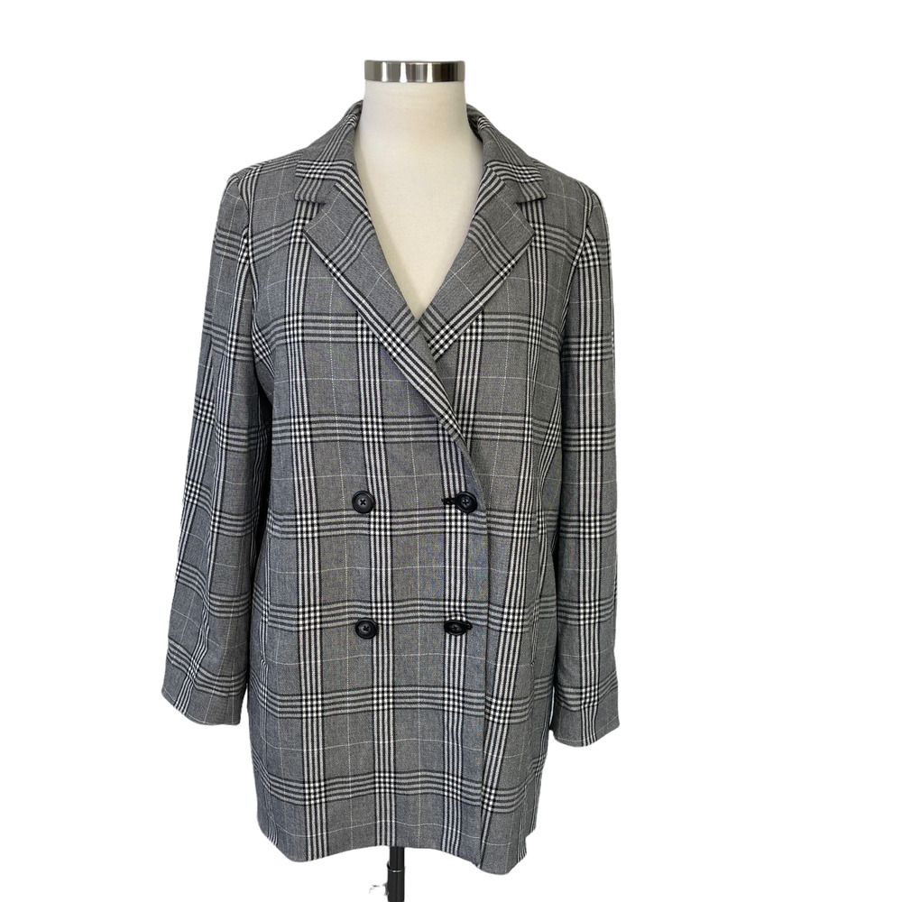 Madewell Medium Gray Glen Plaid Caldwell Double-Breasted Oversized Blazer